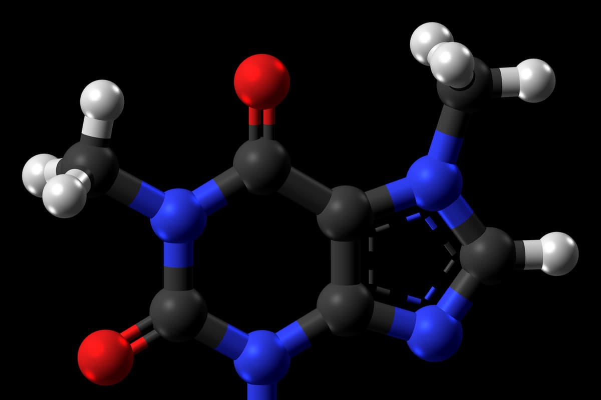 3D-Kugelmodell eines Coffein-Moleküls