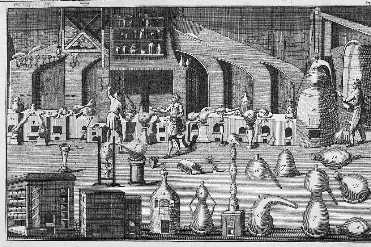 Historische Darstellung eines chemischen Labors