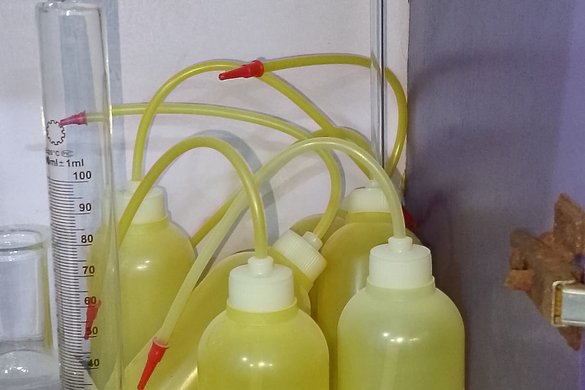 Spritzflaschen mit Chemikalien in einem Labor